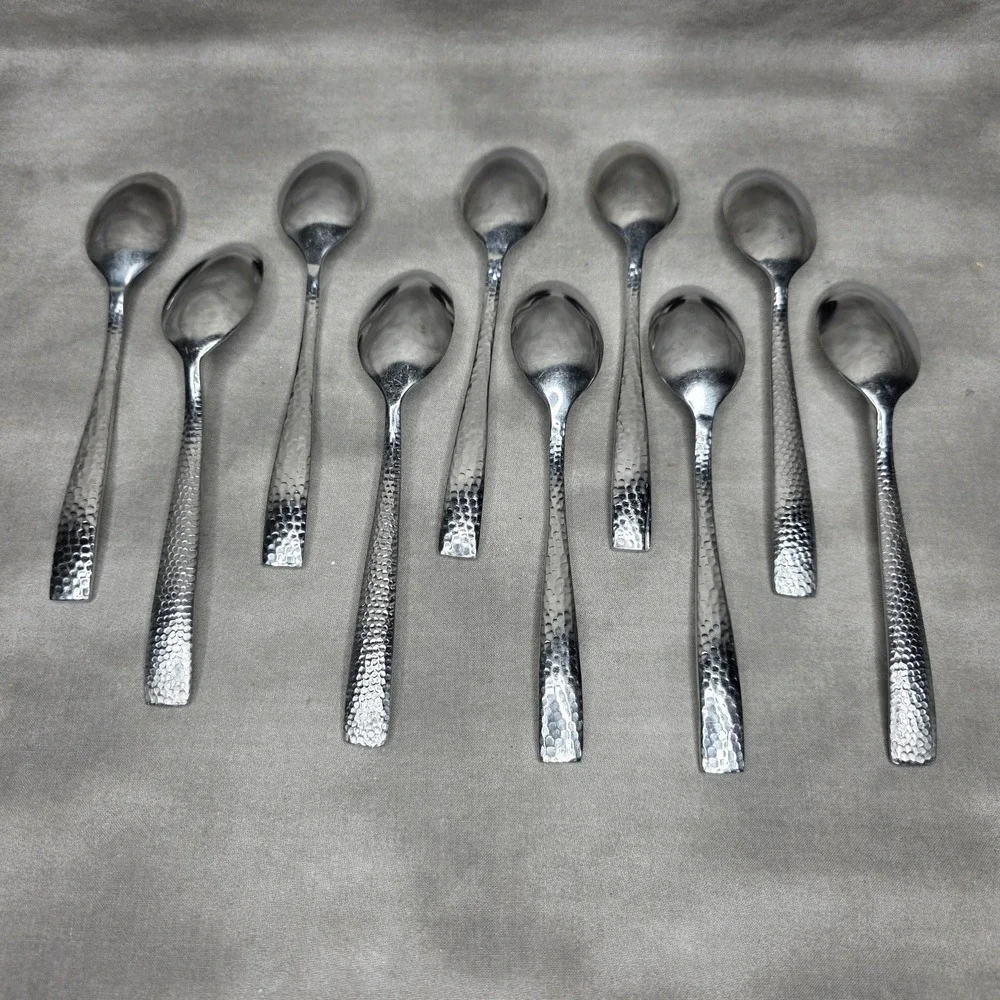 (X10) Hammered Stainless Teaspoons 6 7/8